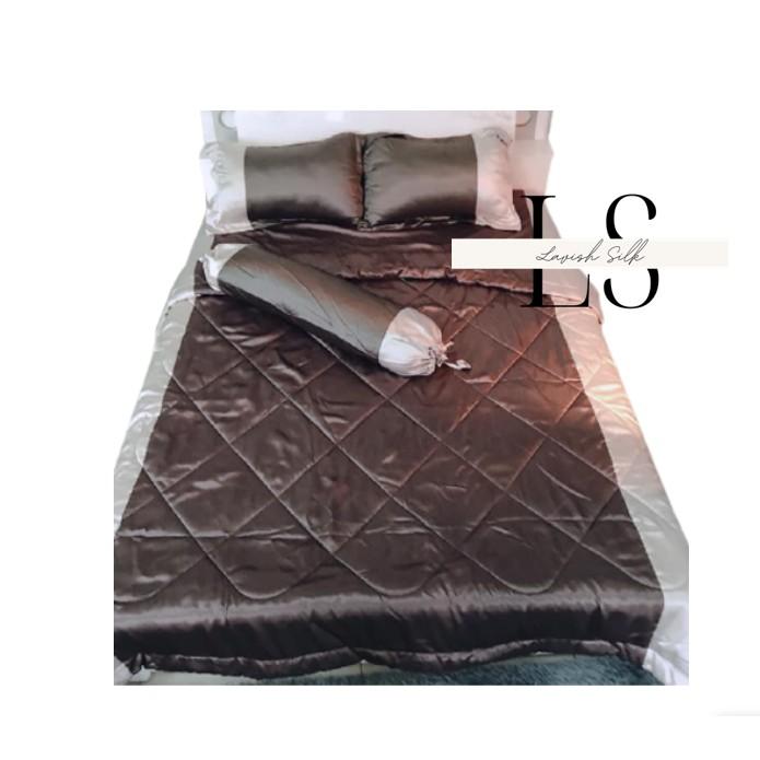 Trọn Bộ Chăn Ga Gối Phi Lụa Phối Lavish Silk Cao Cấp Mát Lạnh Hàng Loại 1 Không Nối Vải - Sô cô la Phối