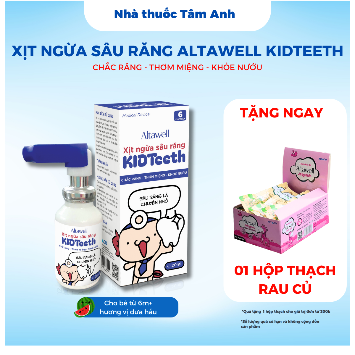 Xịt Ngừa Sâu Răng Altawell KIDTeeth Cho Trẻ Từ 6 Tháng Tuổi, Vị Dưa Hấu Thơm Ngon