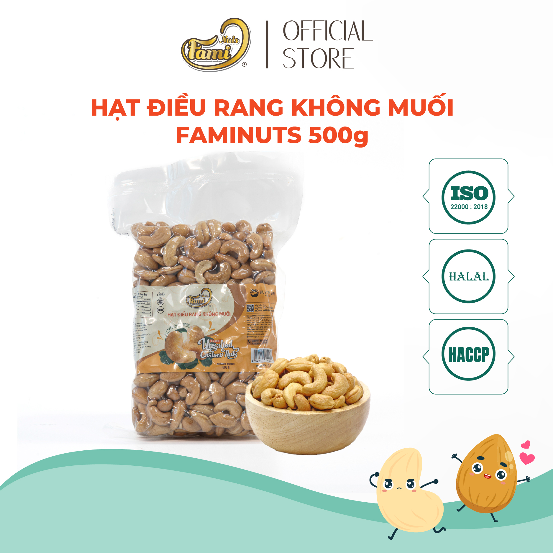 Hạt Điều Rang Không Muối Bịch CK Fami (500g)