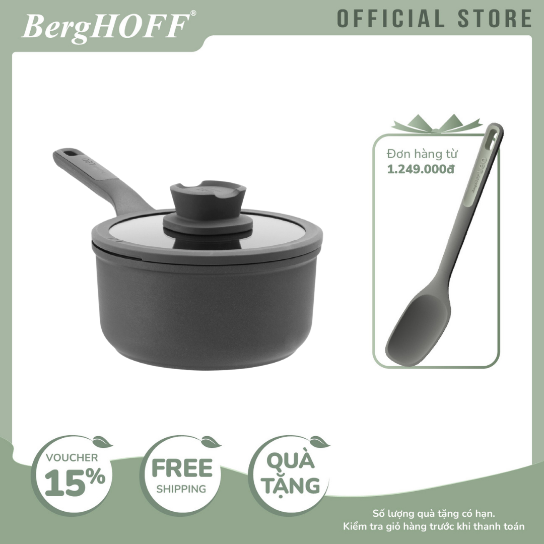 Quánh Berghoff Stone+ 18cm nắp kính - Hàng chính hãng, bảo hành 24 tháng