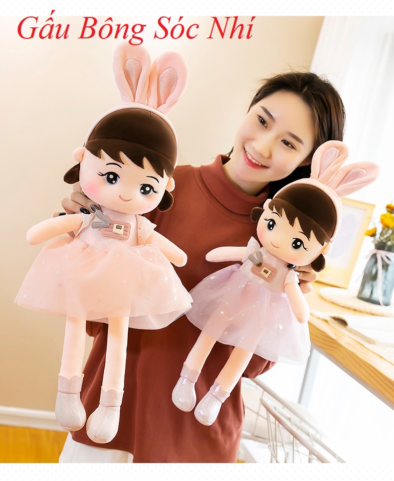 Gấu Bông Búp Bê Tai Thỏ Hàng Cao Cấp Quà Tặng Dễ Thương Cho Bé