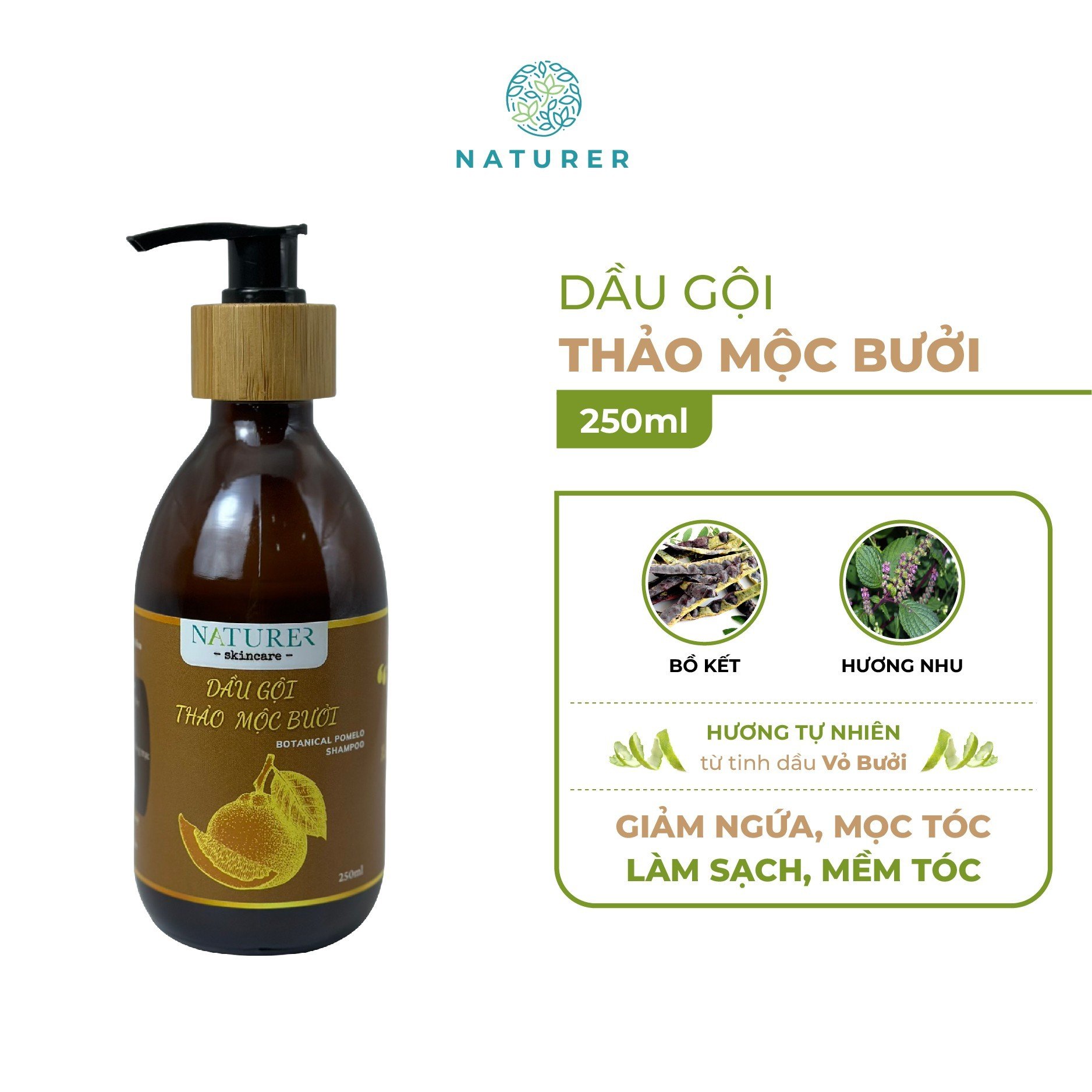 Dầu gội THẢO MỘC BƯỞI thiên nhiên NATURER nuôi dưỡng tóc chắc khỏe (250ml)