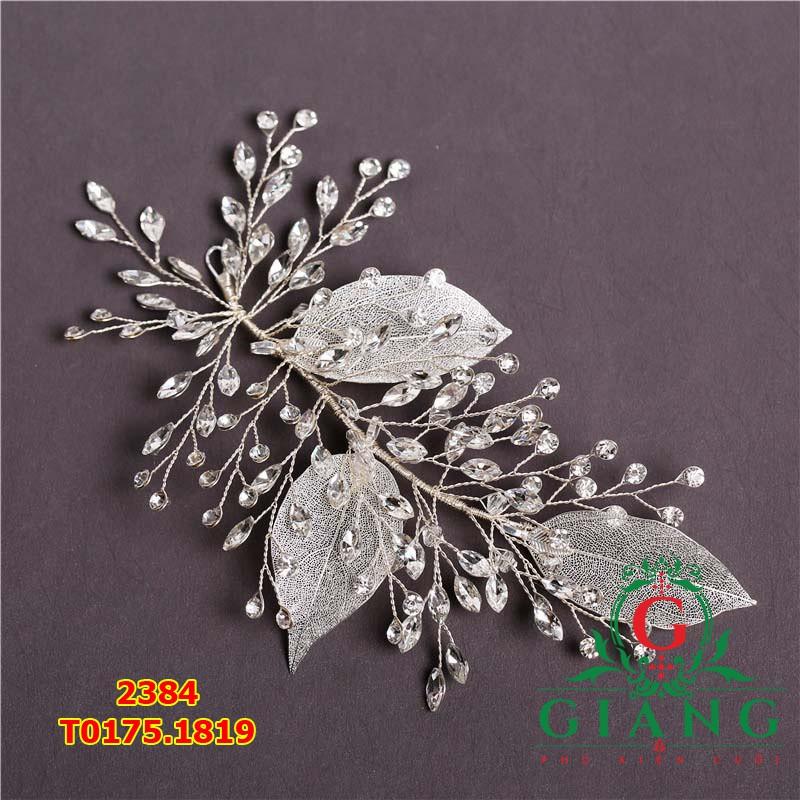 Cài tóc cô dâu lá xi trắng đi đá 2384