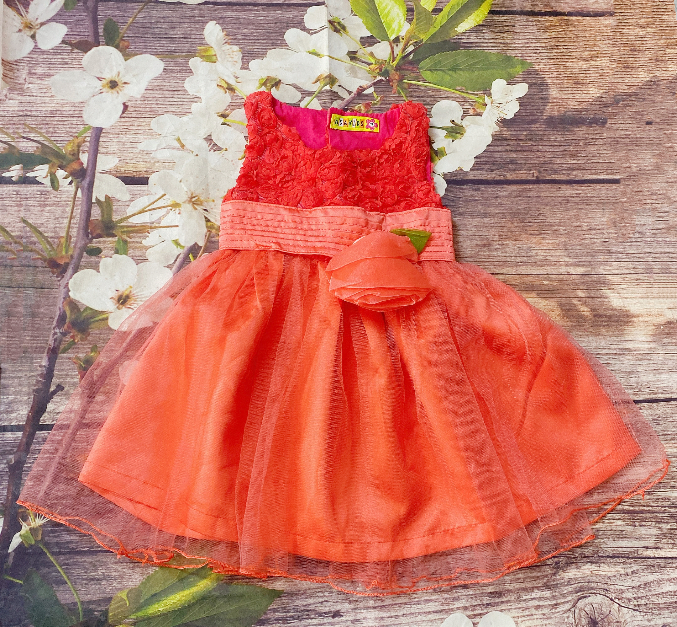 ❤Đầm Bé Gái Size Từ 4kg Đến 12kg Cam Đính Hoa