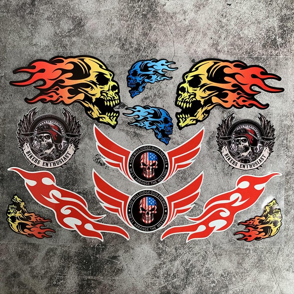 Nhãn dán xe máy Retro Fire Ghost Skull phản quang Bình xăng Decal Phụ kiện xe máy cho Harley Davidson