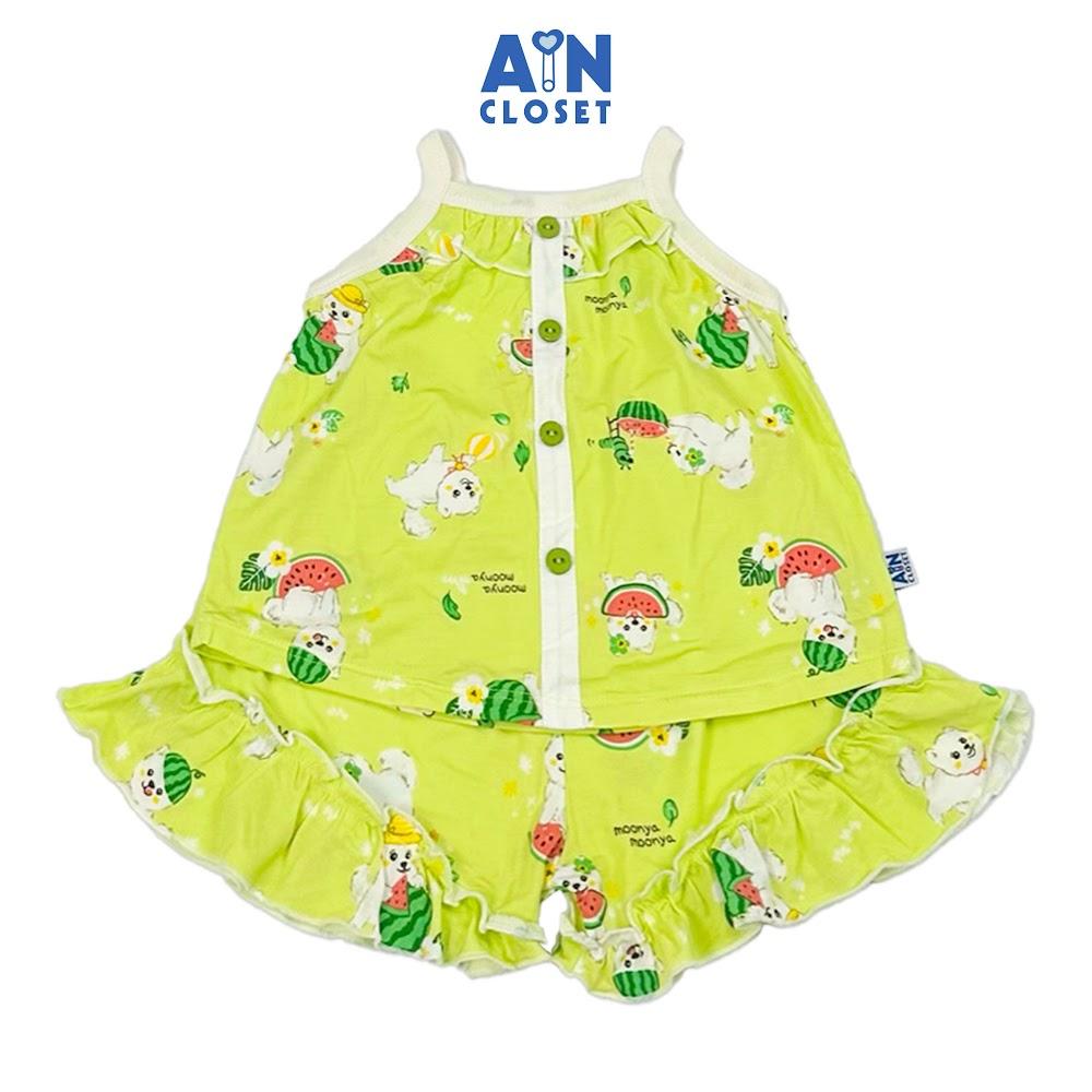 Bộ quần áo Ngắn bé gái họa tiết Cún Dưa Hấu Xanh thun cotton - AICDBGQYC3P3 - AIN Closet