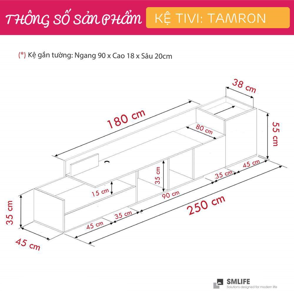 Kệ Tivi gỗ hiện đại SMLIFE Tamron | Gỗ MDF dày 17mm chống ẩm | D250xR40xC55cm