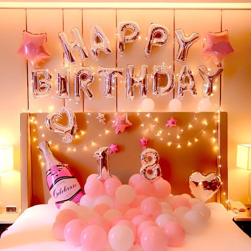 Set sinh nhật - Set trang trí sinh nhật Happy Birthday màu hồng dễ thương cho mọi lứa tuổi