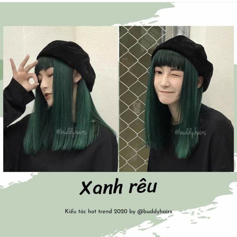 Combo nhuộm xanh rêu kèm oxi trợ dưỡng và găng tay
