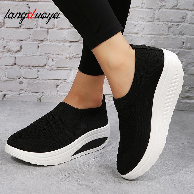 Nền Tảng Nêm Giày Nữ Cỡ Giày Thể Thao Nữ Slip On Lưới Tập Thể Dục Nữ Giày Chạy Bộ Color: black Shoe Size: 10