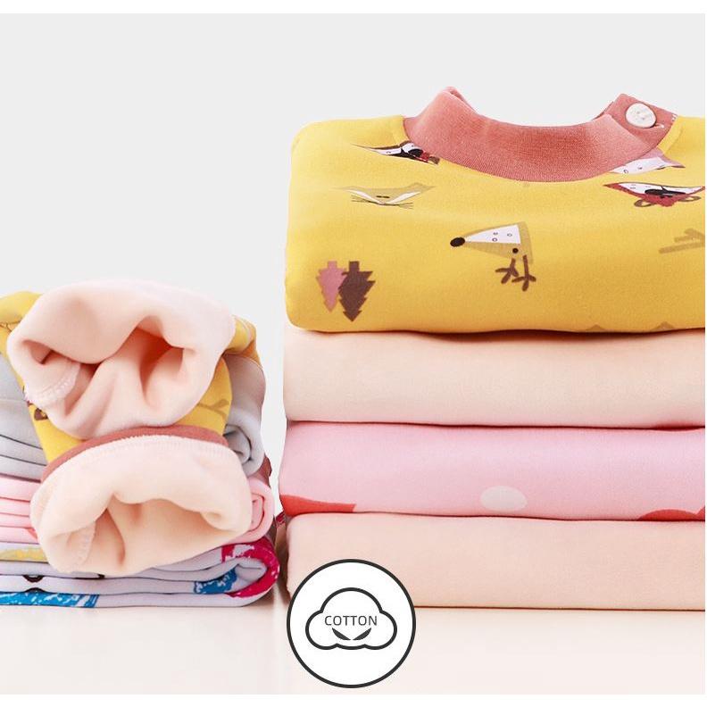 Bộ Quần Áo Thun Cotton Thu Đông Dài Tay Lót Nhung Dày Dặn Cho Bé Gái Màu Hồng Thỏ Con - Me Yeu Con 1102 - Từ 7-27 Kg