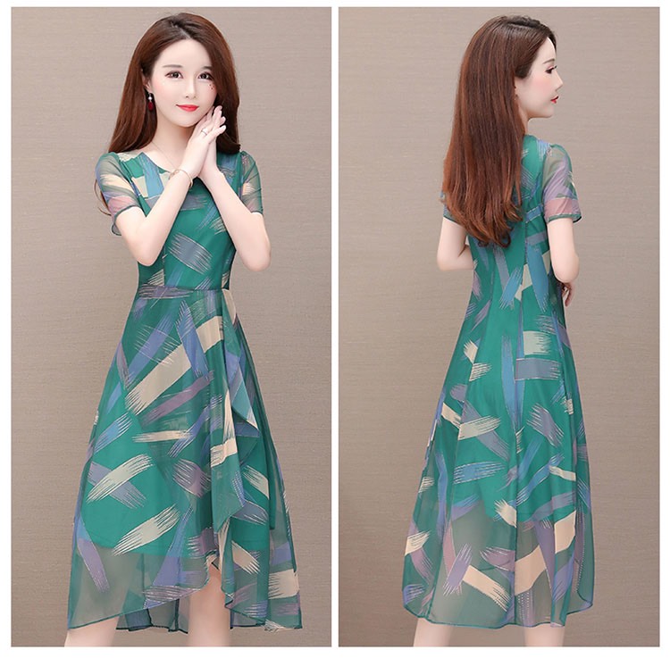 Đầm xoè vintage đắp chéo  sắc xuân dạo phố in 3D cao cấp - Size XXL