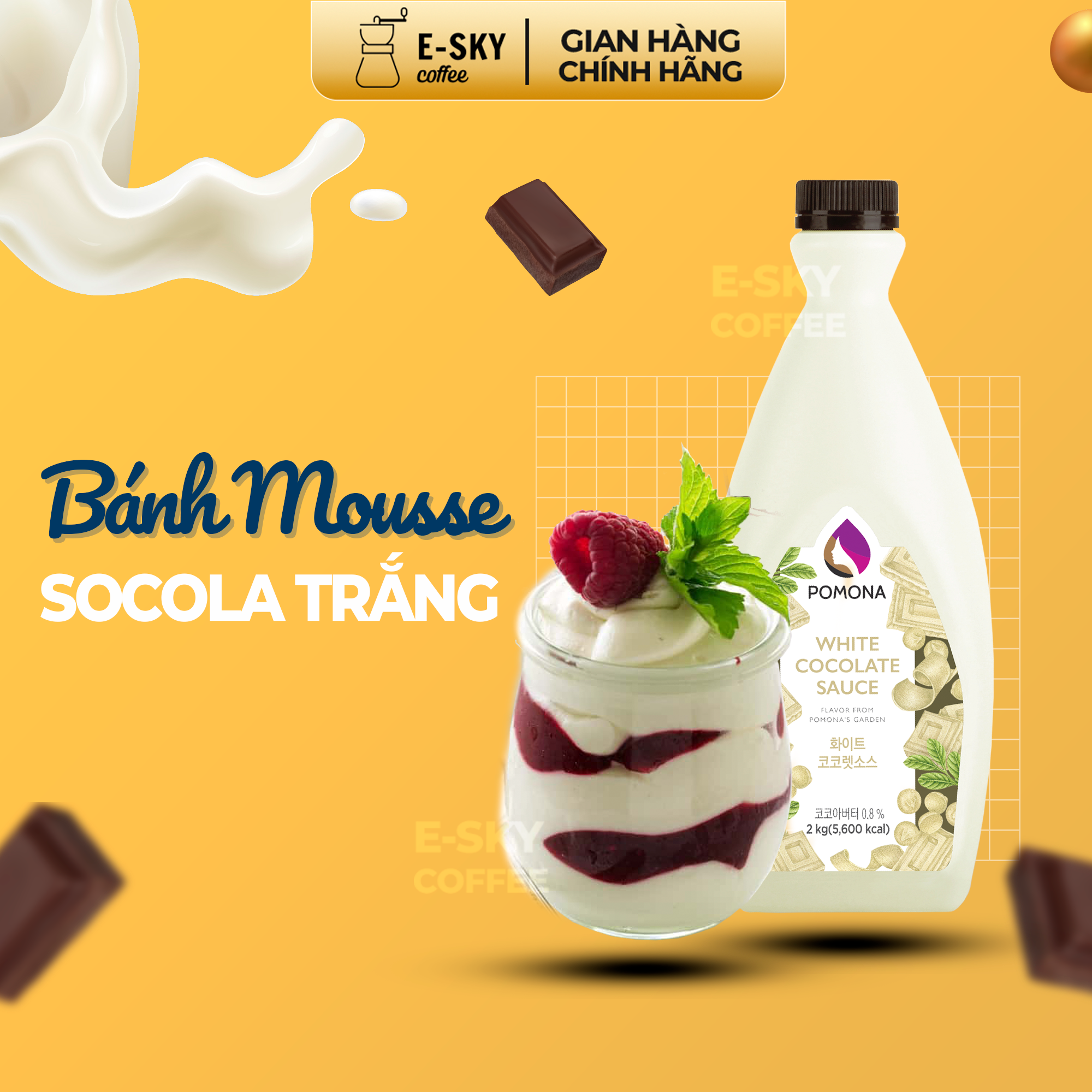 Sốt Socola Trắng Pomona Chocolate Sauce Nguyên Liệu Pha Chế Cà Phê Trà Sữa Hàn Quốc Chai 2kg