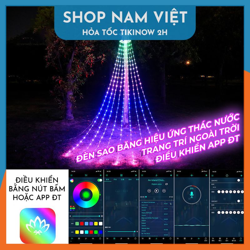 Dây Led Sao Băng RGB Hiệu Ứng Thác Nước, Điều Khiển Bằng Điện Thoại - Trang Trí Ngoài Trời Giáng Sinh, Năm Mới