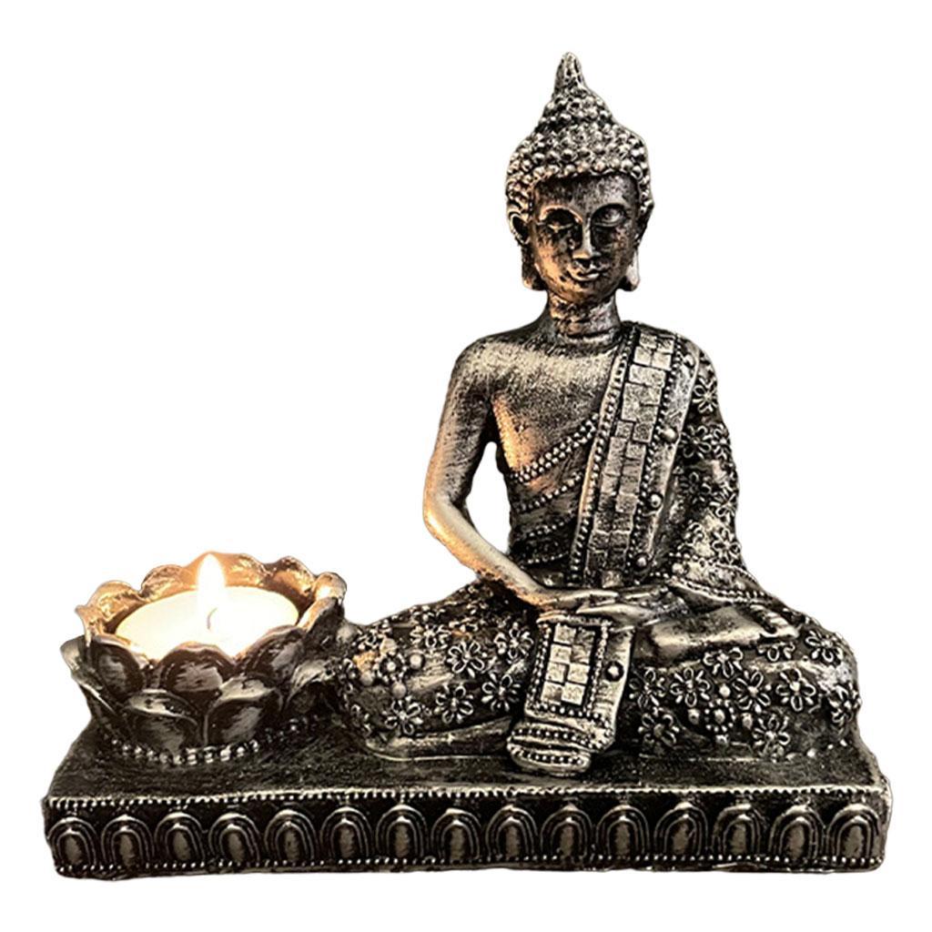 Buddha Statues, Sitting Meditating Figurines with Tealight Candle Holder, for