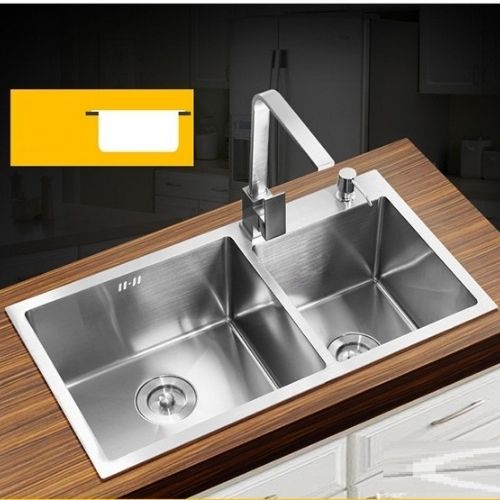 Combo Chậu Rửa Chén Bát Inox Hai Hố Cân SUS304- 8245, Vòi Rửa Bát Inox 304 Vuông Bóng, Bộ Xả Chậu, Xiphong Thoát Nước, Rá Inox Đa Năng