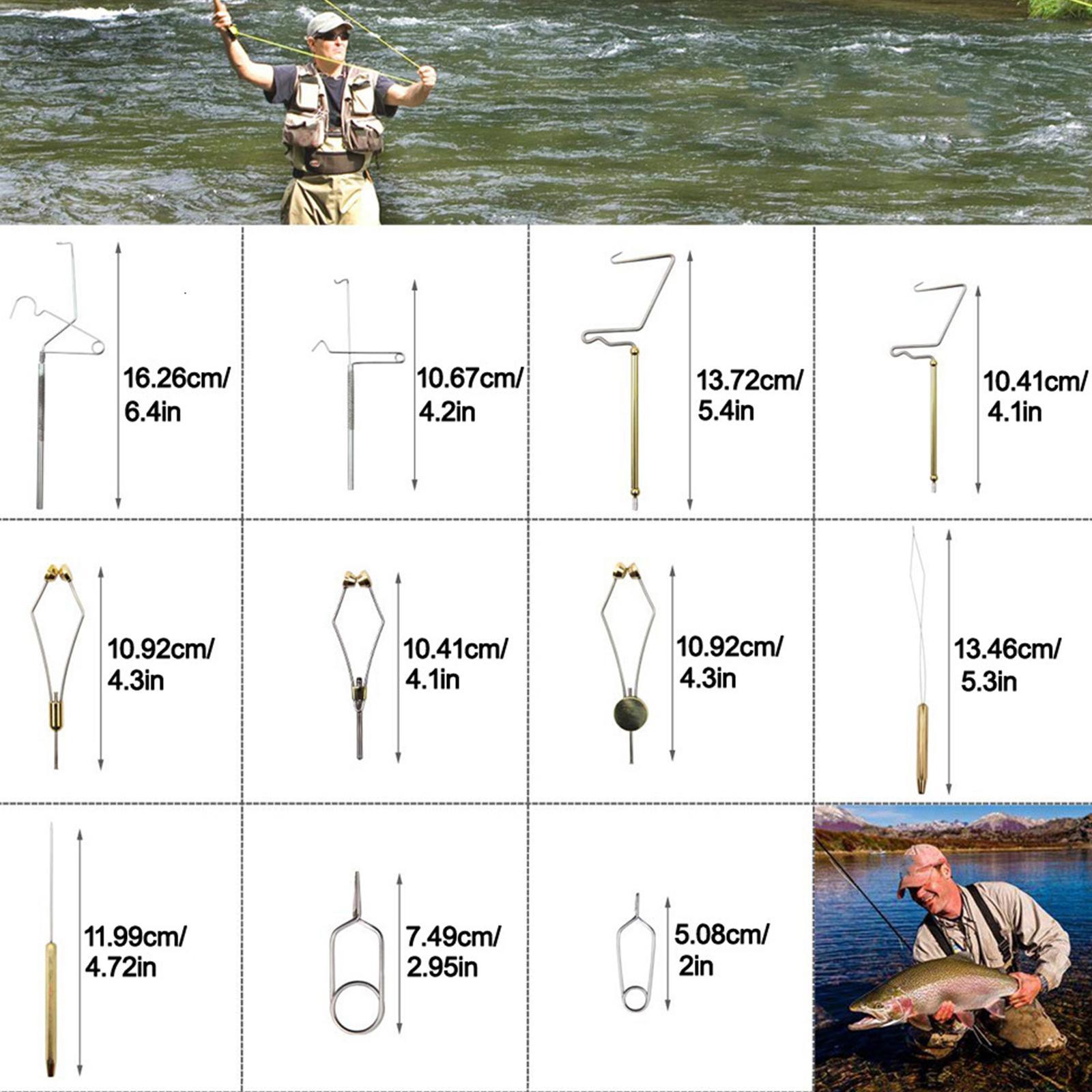 11Pcs Fly Tying Tool Kit with Hackle Plier Bobbin Threader Holder Whip Finisher Handle Bodkin Disc Bullet Angler Bobbin Holder