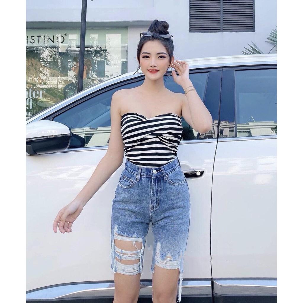 Quần jean ngố / lửng BIG SIZE lưng cao, co dãn mạnh rách kiểu LOANG MÀU đẹp dành cho người béo 3310