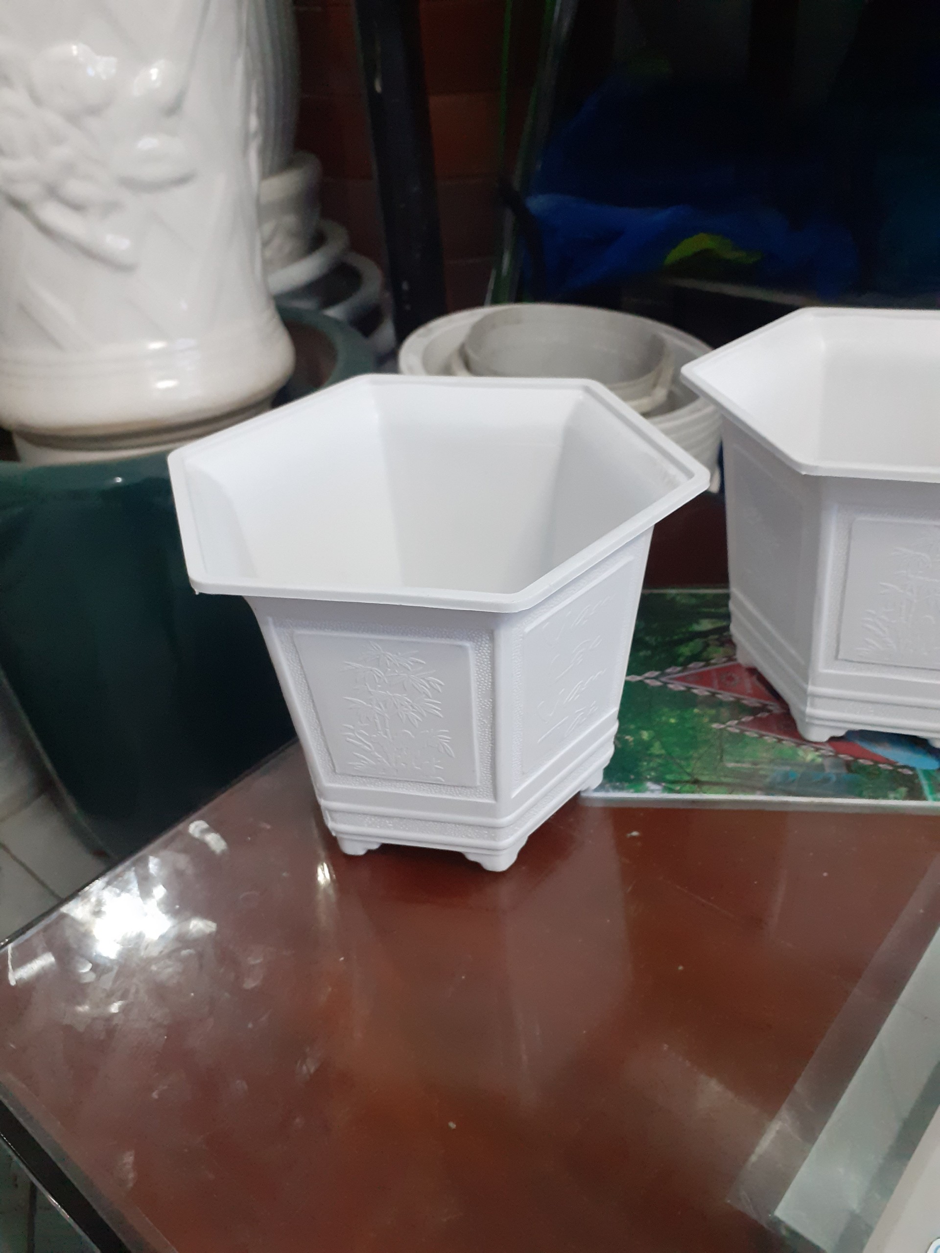1 cặp chậu lục giác 6 trắng