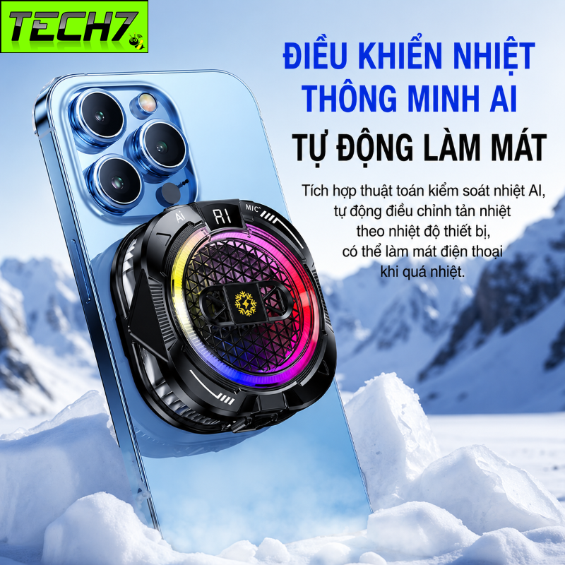 Tản nhiệt sò lạnh Led TH19 Ai Gaming siêu mát có hiển thị nhiệt độ cho điện thoại