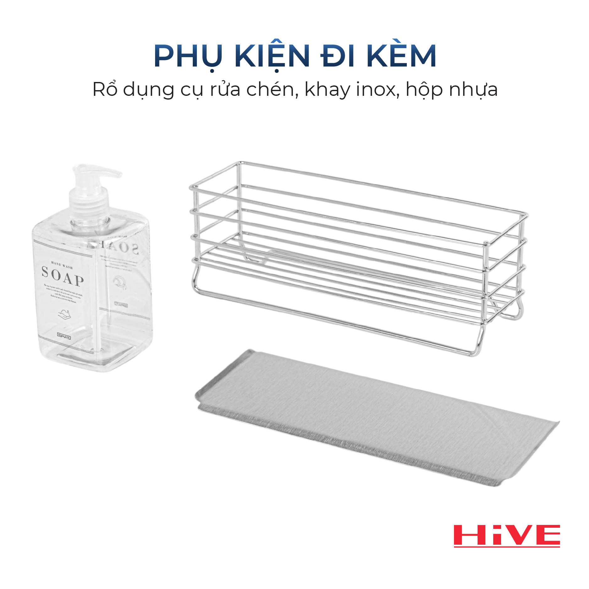 Kệ đựng dụng cụ rửa chén HiVE (HPH-SPAT RACK 304) (Kèm hộp nhựa + khay inox)