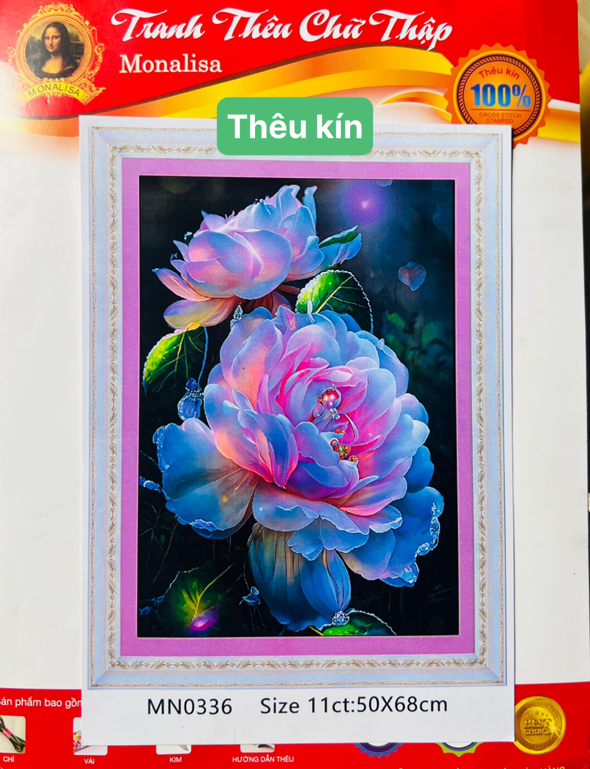 [Hàng mới về] Tranh thêu chữ thập Hoa mẫu đơn MN0336, kích thước 50 x 68 cm, thêu kín