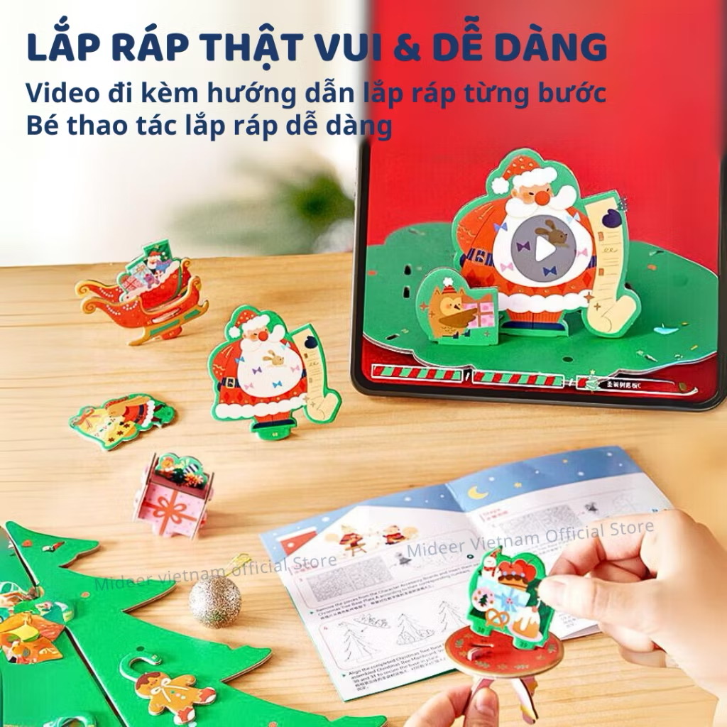 Đồ chơi lắp ghép Cây thông Noel kèm nhạc Giáng sinh - Mideer Christmas Rotating Music 3D Puzzle