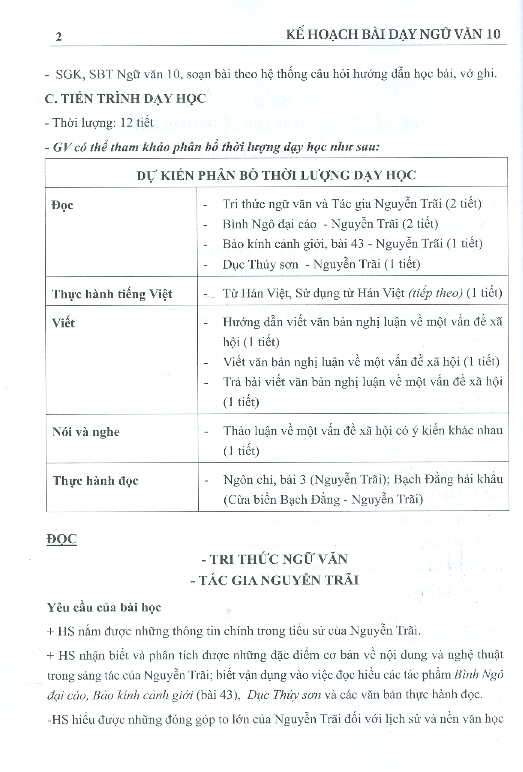 Kế Hoạch Bài Dạy Ngữ Văn 10 Bộ Kết Nối Tri Thức Với Cuộc Sống - Tập 2