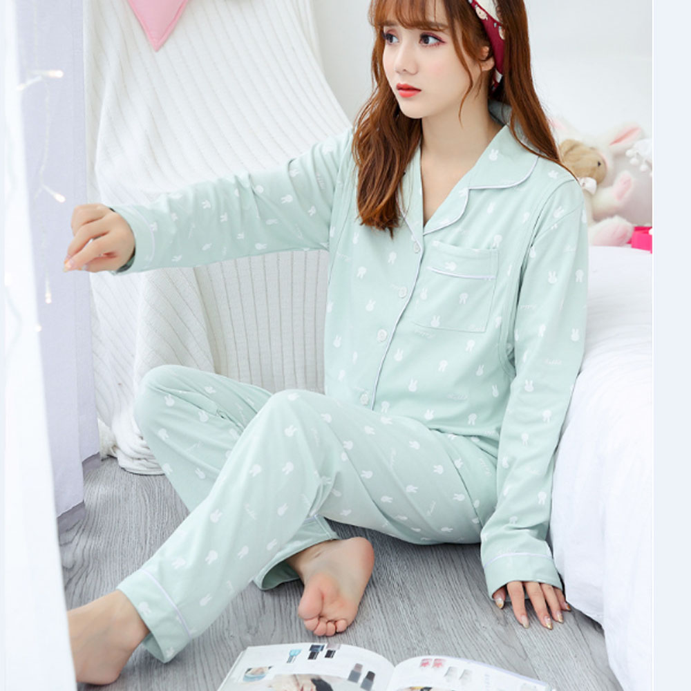 Bộ Pyjama Bầu Và Sau Sinh Dài Tay AZ8182 Chất Liệu Cotton Có Thiết Kế Mở 2 Bên Ngực Cho Con Bú Tiện Lợi