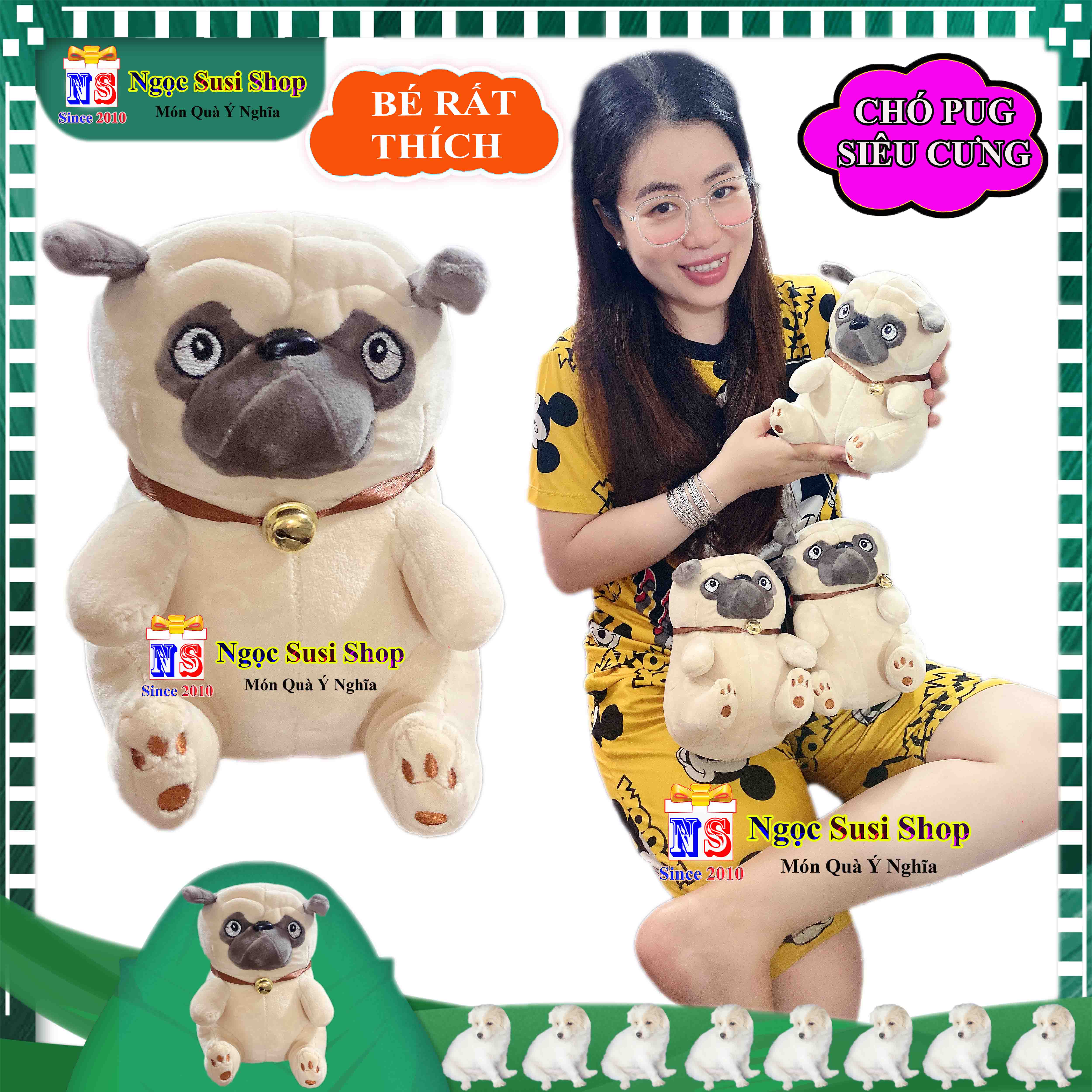 GẤU BÔNG CON CHÓ PUG CHO BÉ CẦM CHƠI - THÚ BÔNG CHÓ PUG