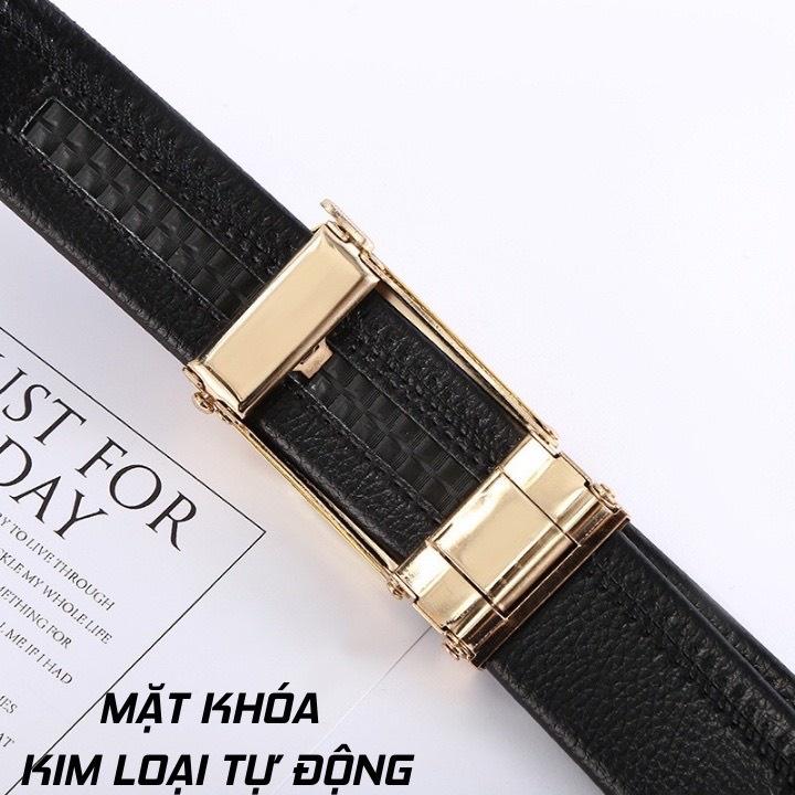 Thắt lưng nam da cao cấp, mặt đính đá xoay 360, khóa tự động mạ kim sang trọng TL02