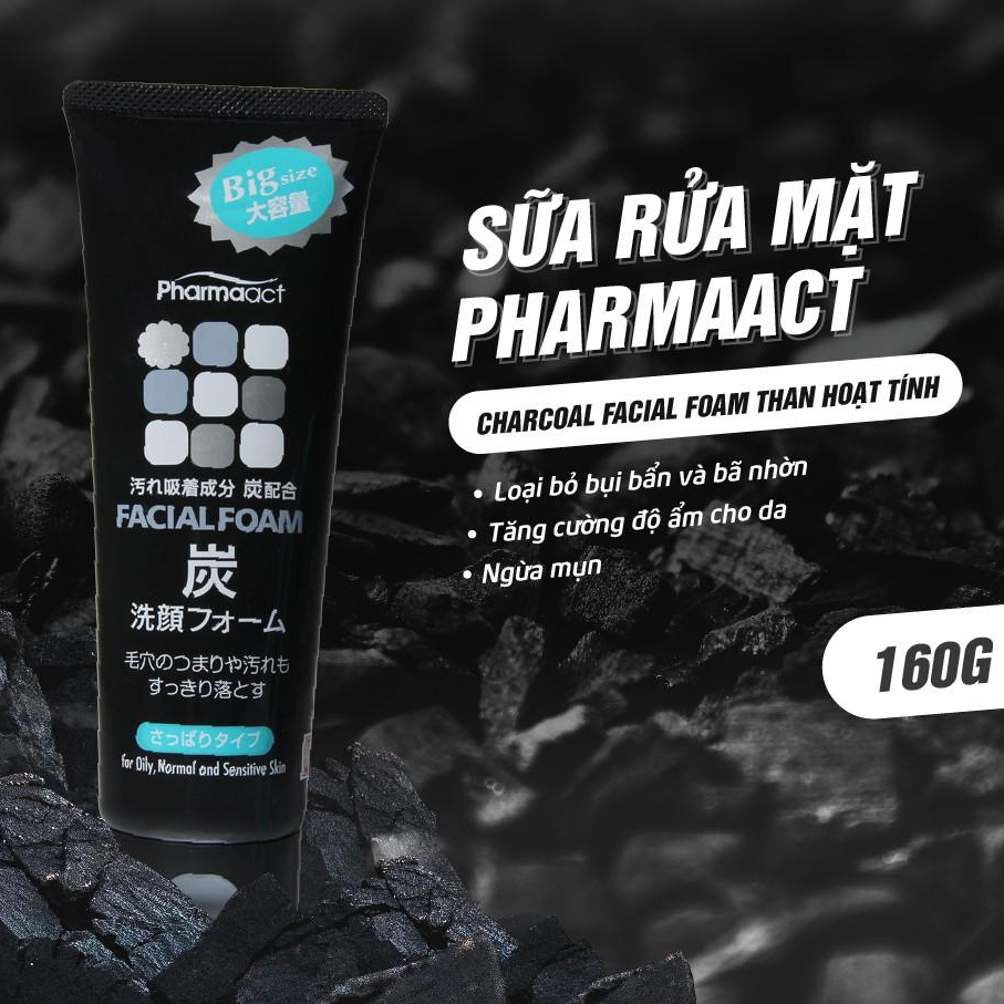 Sữa Rửa Mặt Than Hoạt Tính Pharmaact Charcoal Facial Foam (160g)