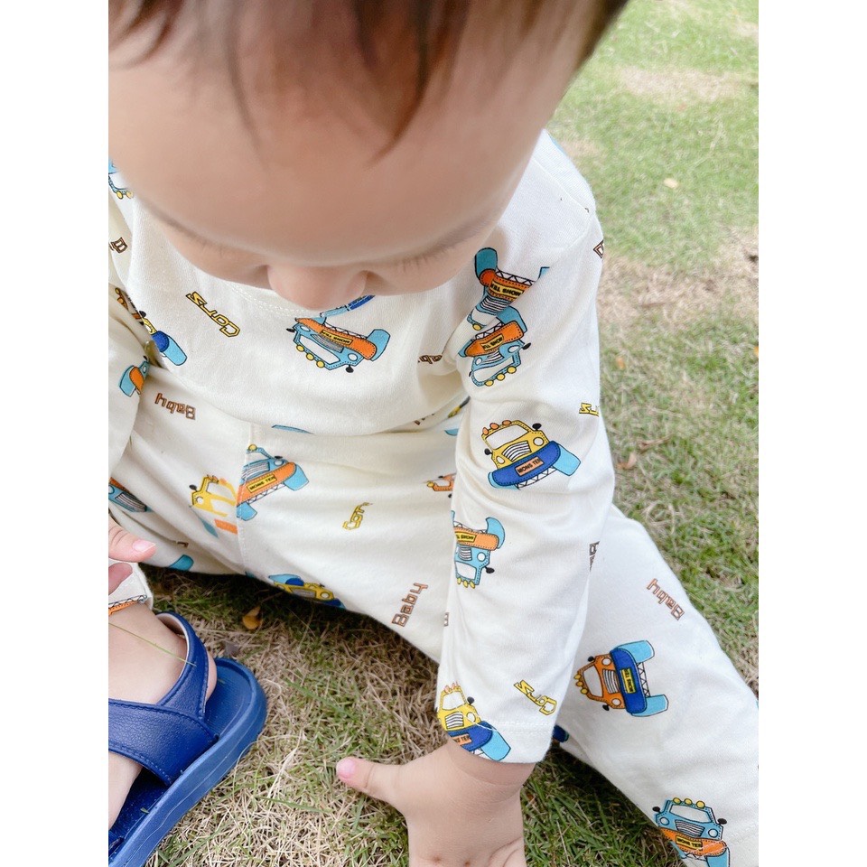 Bộ dài tay cho bé trai thun cotton co giãn 4 chiều, pijama cho bé mặc ngủ Áo Lá Homewear COT4CT