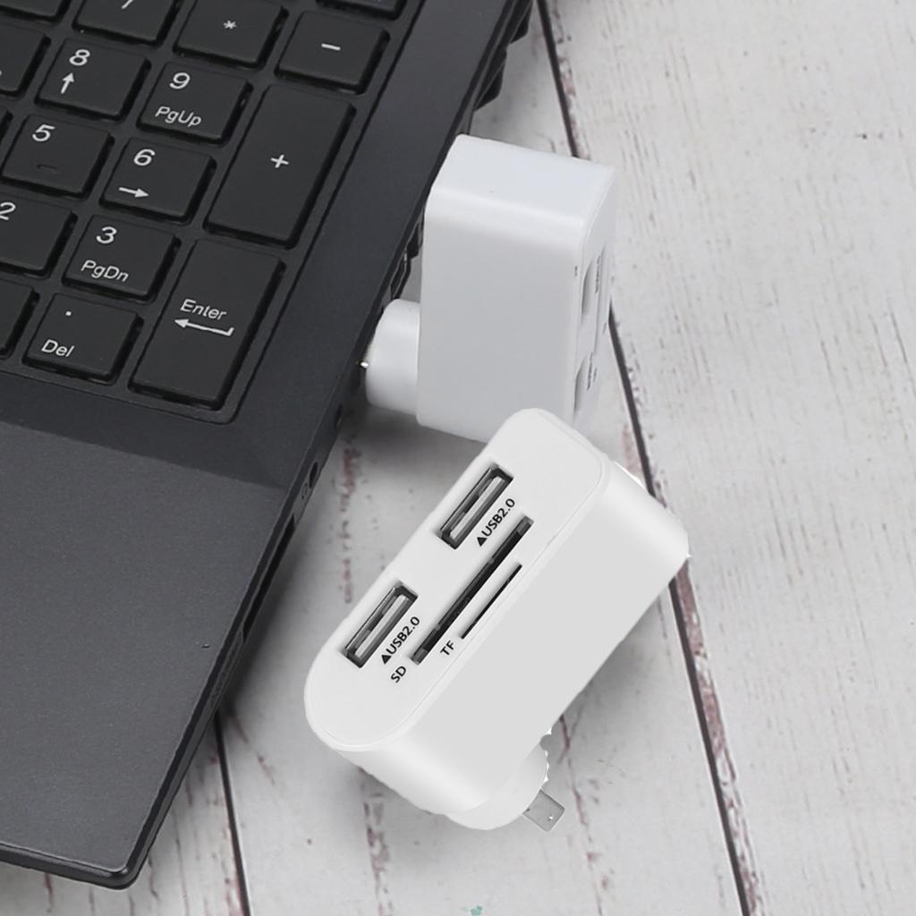 White Multi USB 2.0 Hub 360° Rotate Splitter ABS Adapter Converter For Notebook