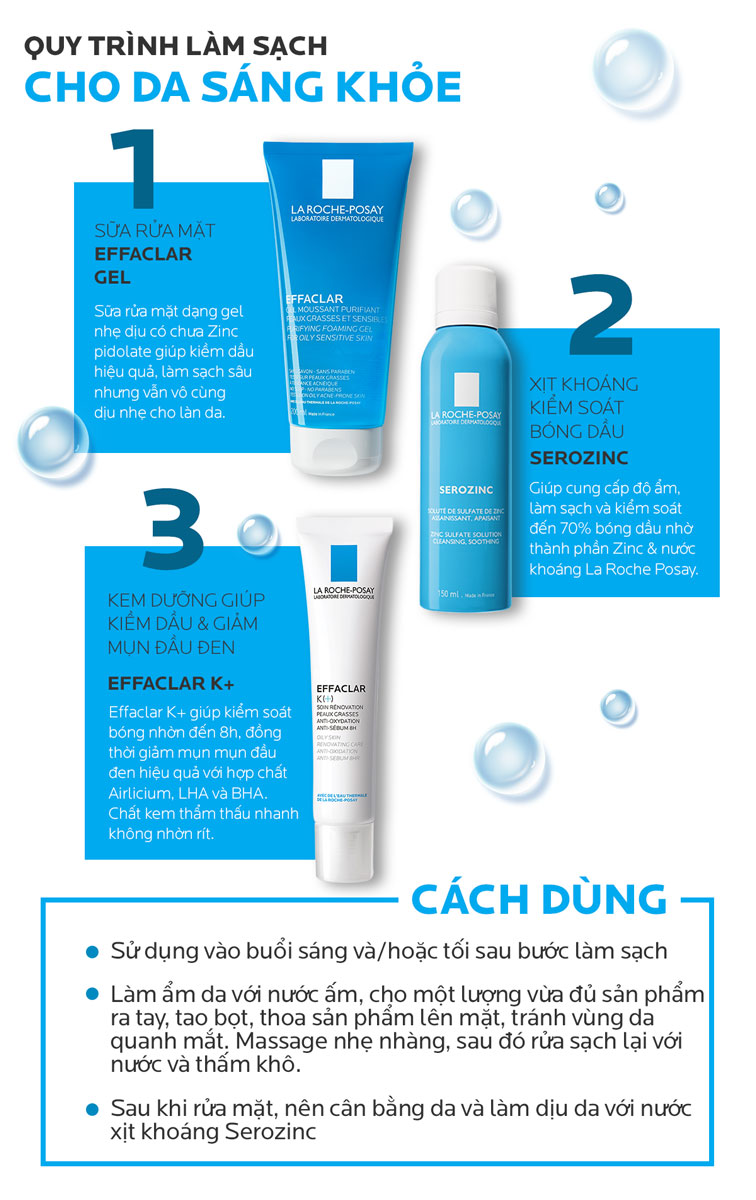 COMBO LA ROCHE-POSAY SỮA RỬA MẶT HỖ TRỢ TRỊ MỤN DẠNG GEL EFFACLAR PURIFYING 400ML VÀ SỮA RỬA MẶT EFFACLAR 50ML