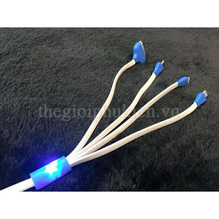 Cáp sạc đa năng 4 đầu có đèn LED báo hiệu cho iphone 4s 5 5s 6 X XS 11 ... và micro samsung Nokia F109SP1