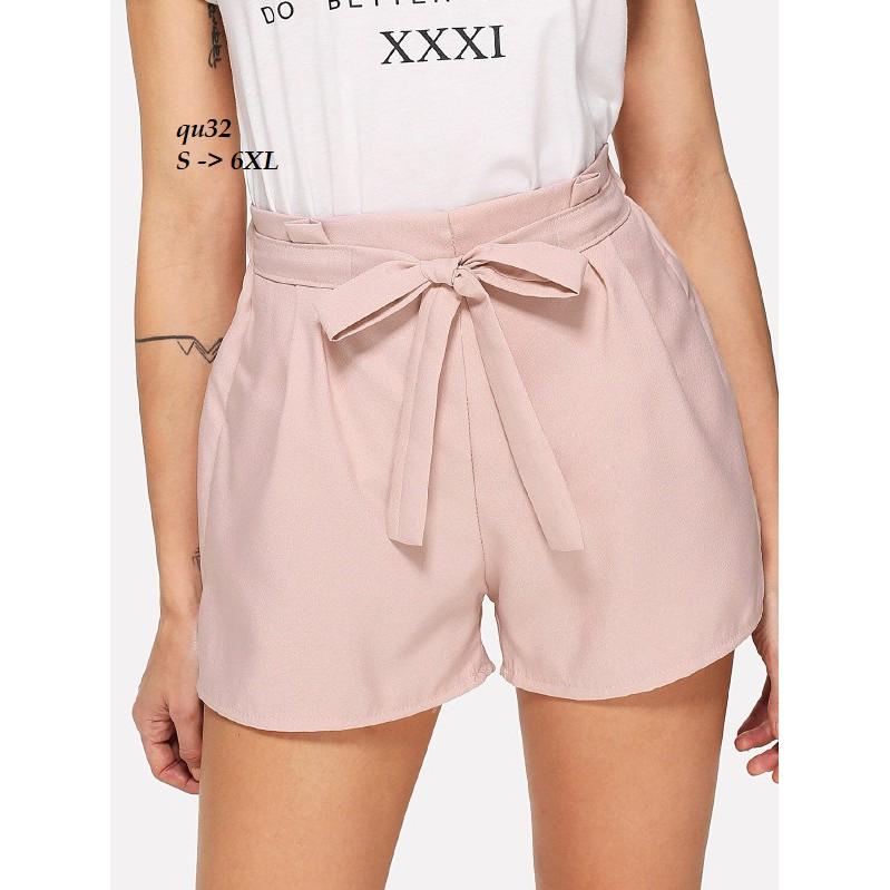BOT122 QUẦN SHORT NỮ TRƠN MÀU THẮT NƠ