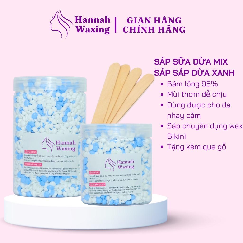 Sáp Wax Lông Mix Sữa Dừa + Dừa Xanh Premium Siêu Bám Lông Tặng Que Gỗ HANNAH WAXING