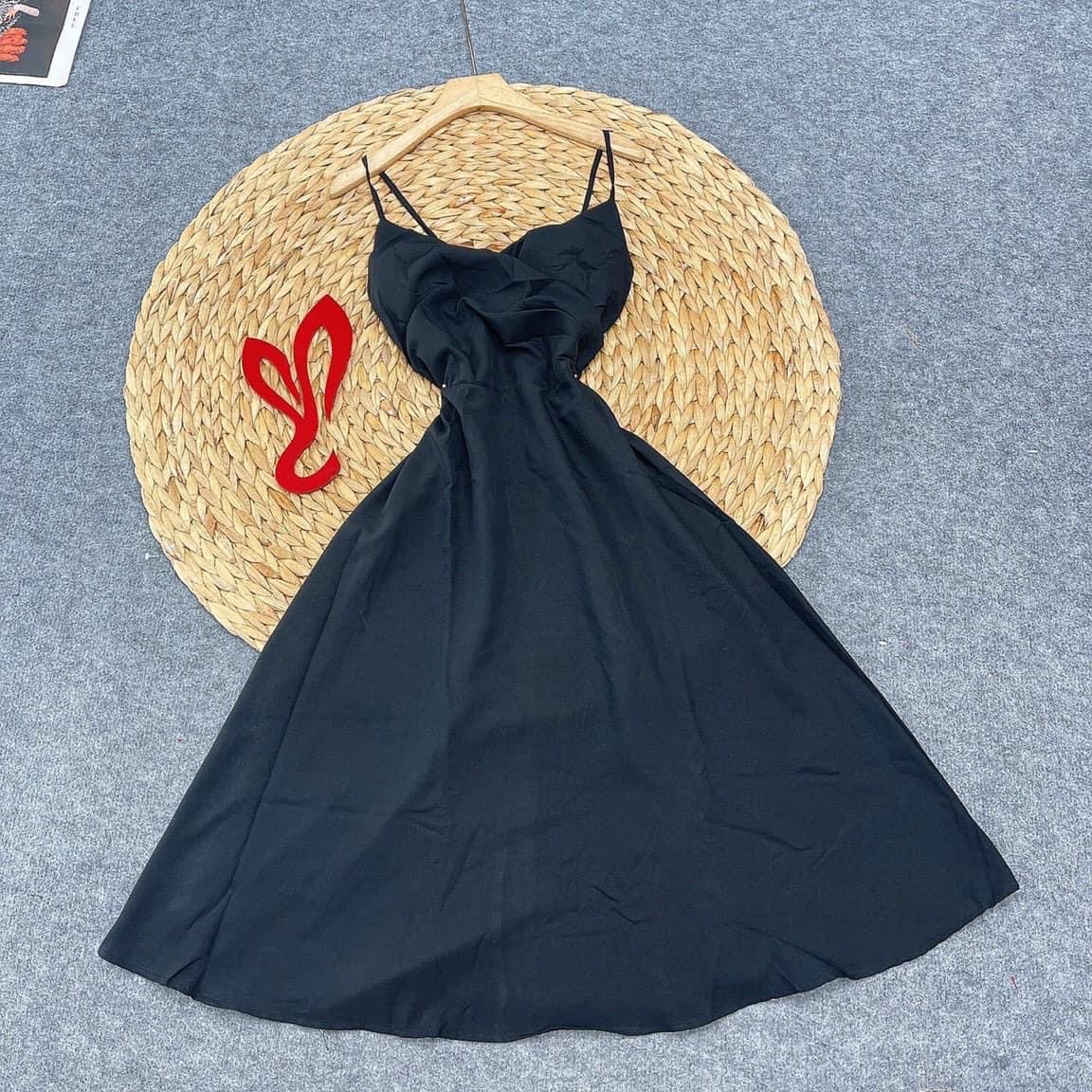 Đầm 2 dây cổ chéo maxi nữ