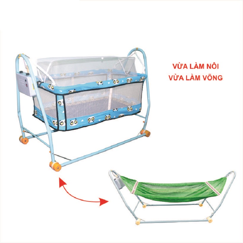 Combo Nôi võng tự động Vinanoi NV20 khung thép sức đưa 20kg và Địu em bé