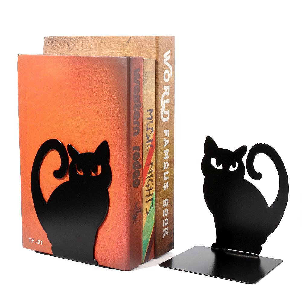 2PCS trang trí rỗng ra ngoài sắt bookends Thiết kế rỗng mèo con