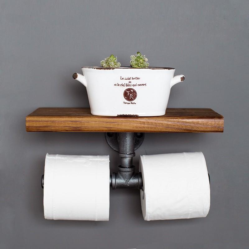 Kệ ống nước mini kèm móc treo tường WC, kệ ống nước lắp ráp chất liệu ống sắt cao cấp trang trí đẹp