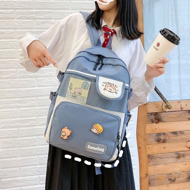 Balo Thời Trang Nữ Chống Nước Ulzzang Kèm Sticker Hàn Quốc