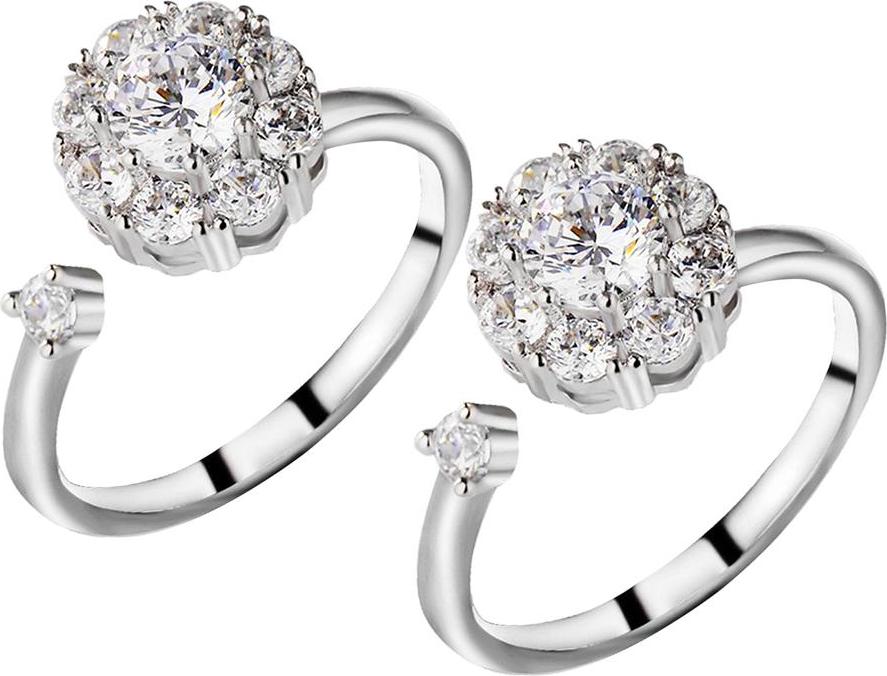 2 Cái Quay Cưới, Đá Cubic Zirconia Vòng Mở Có Thể Điều Chỉnh