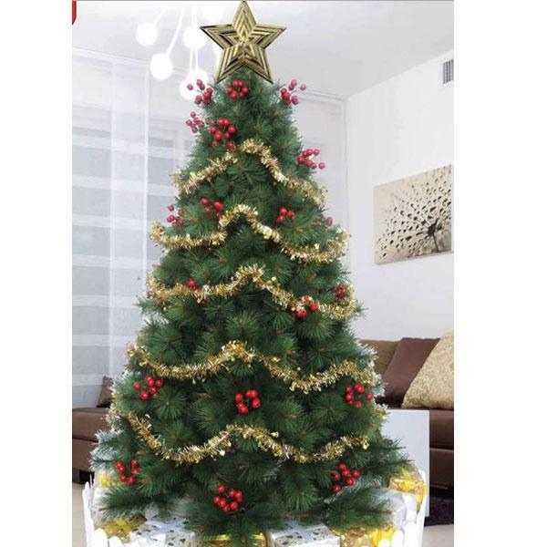 Cây thông noel cước đầu vàng gắn trái đỏ 1m5 - Cây tự động bung ra nên không cần phải trang trí nhiều, Mẫu cây đẹp