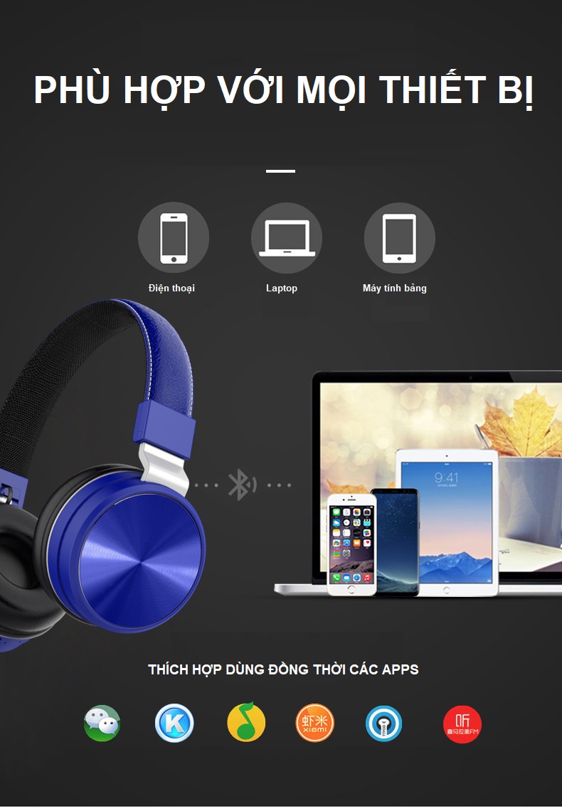 Tai Nghe Headphone Bluetooth Không Dây FM Cao Cấp (Màu Đỏ)