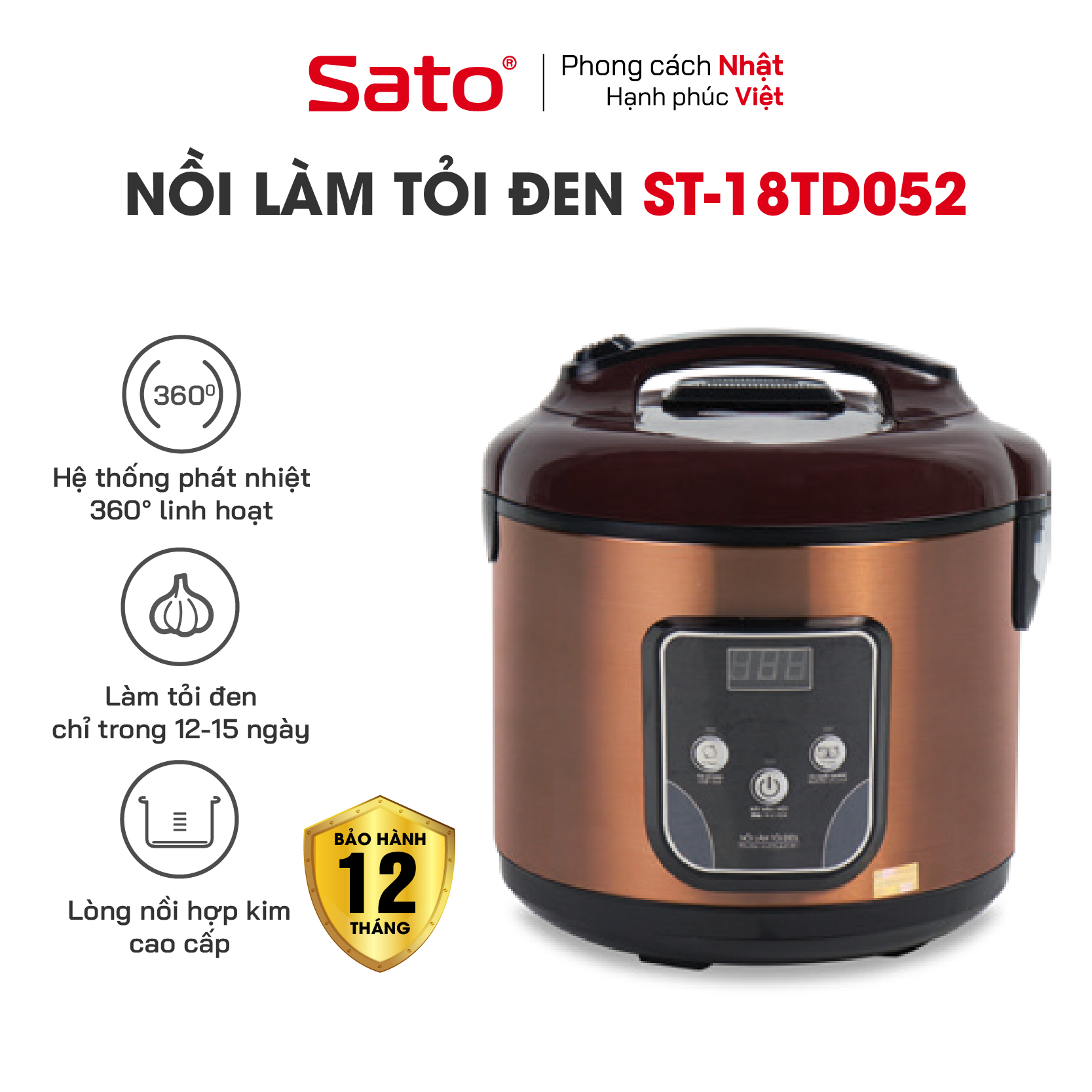 Nồi làm tỏi đen SATO 18TD052 - Hàng Chính Hãng