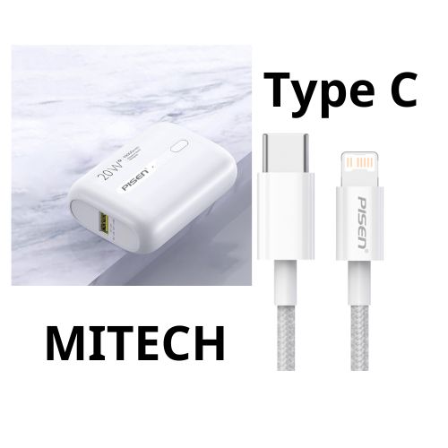 Combo Sạc dự phòng PISEN QUICK Power Tiny 10000mAh siêu nhỏ, sạc nhanh + Cáp sạc PISEN dành cho iPhone ZY QUICK - PD (C to L ) 20W ZY-CL-PD01-1200 - Hàng chính hãng