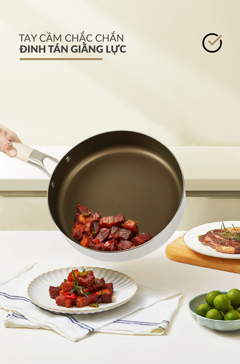 Chảo Titanium Aura Haatz HTA720 Size 20cm, inox 316, Chống Dính Tự Thân, Bền Bỉ, Dùng Cho Mọi Loại Bếp - Hàng Chính Hãng