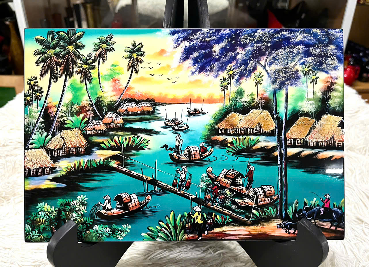 Tranh sơn mài - ĐỒNG QUÊ VIỆT NAM - Hàng xuất khẩu size 20x30 cm